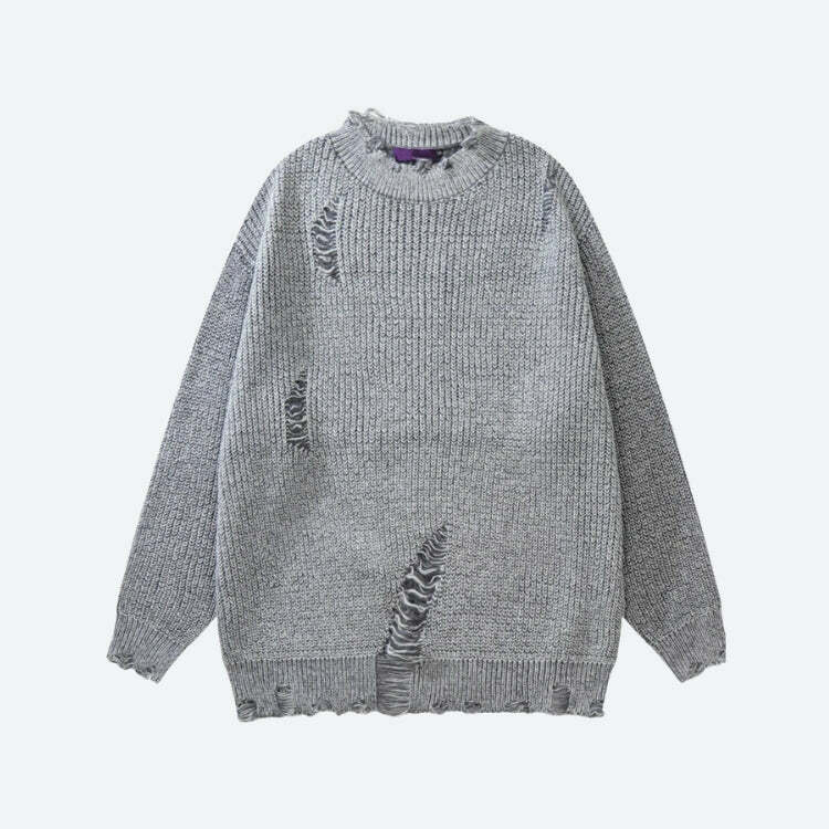 Y2K Grunge Distressed Knitted Sweater for Retro Summer Vibes