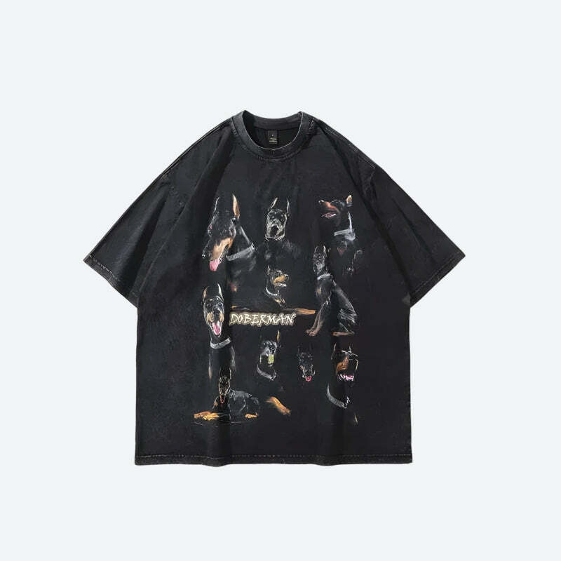 Y2K Grunge Doberman Tee: Retro 90s Summer Outfit Essential