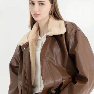 Y2K Grunge Double-Faced Faux Leather & Fur Jacket for Retro Style