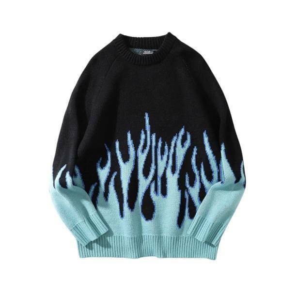 Y2K Grunge Fire Flames Sweater - Retro 90s Style for Bold Fashionistas