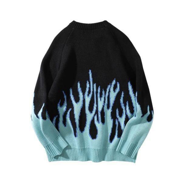 Y2K Grunge Fire Flames Sweater - Retro 90s Style for Bold Fashionistas