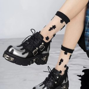 Y2K Grunge Flame Chunky Platform Shoes for Retro Summer Outfits