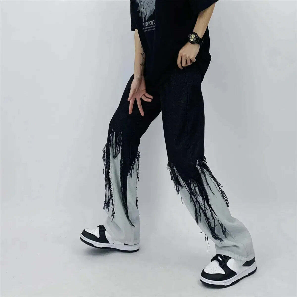 Y2K Grunge Fringed Straight Leg Jeans for Retro Summer Outfits