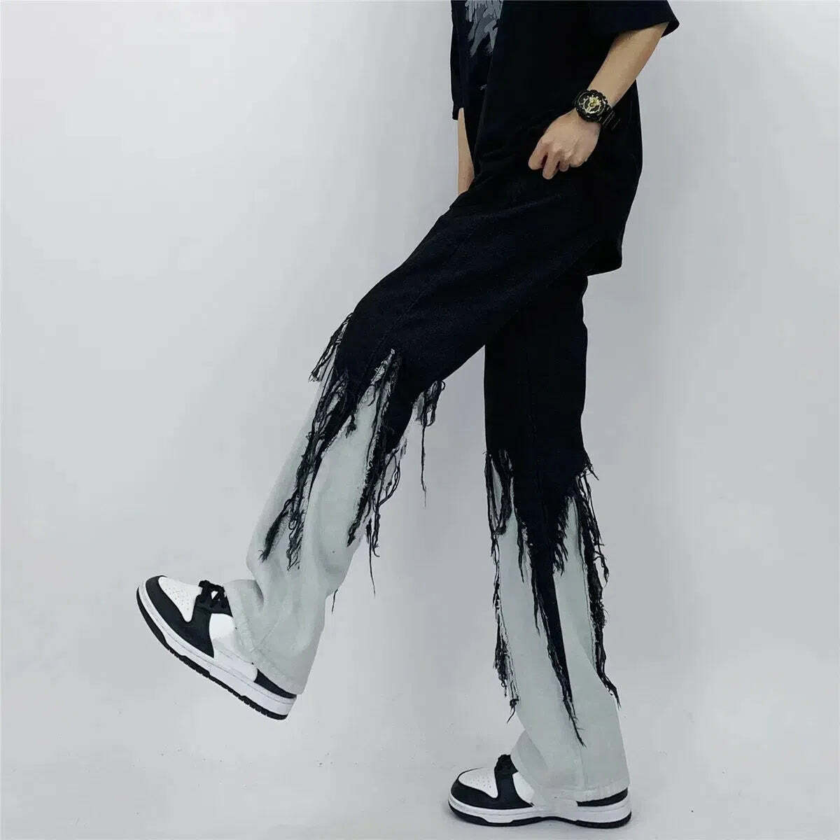 Y2K Grunge Fringed Straight Leg Jeans for Retro Summer Outfits