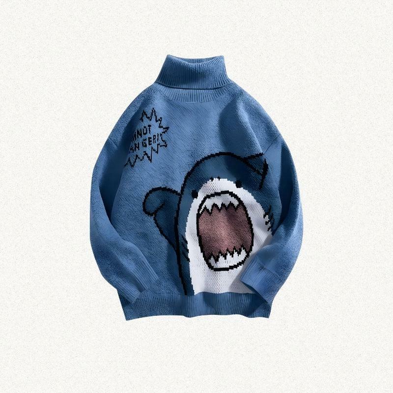 Y2K Grunge Funny Shark Knitted Sweater for Retro Summer Vibes