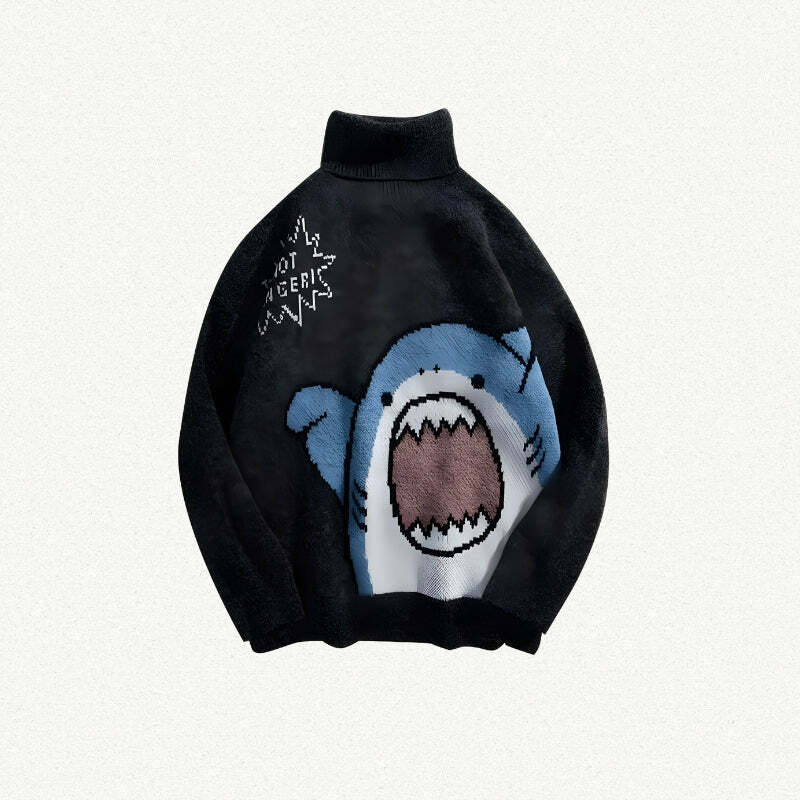 Y2K Grunge Funny Shark Knitted Sweater for Retro Summer Vibes