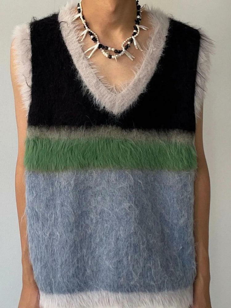 Y2K Grunge Fuzzy Sweater Vest for Retro Summer Outfits and Parties