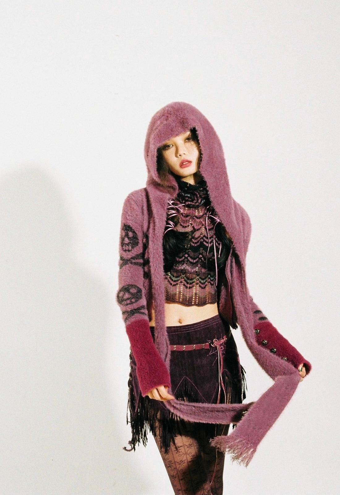 Y2K Grunge Gothic Skull Hooded Cardigan for Retro Summer Vibes