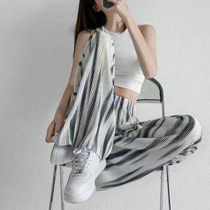 Y2K Grunge Gray Stripes Loose Pants for Retro Summer Outfits