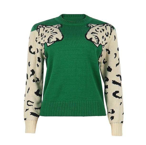 Y2K Grunge Green Leopard Sweater - Retro 90s Fashion Statement Top