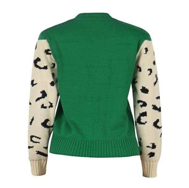 Y2K Grunge Green Leopard Sweater - Retro 90s Fashion Statement Top