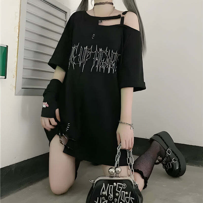 Y2K Grunge Heart Long Tee - Retro Style for Summer Outfits