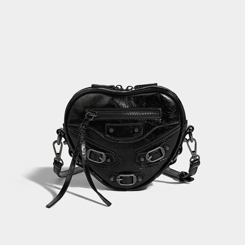 Y2K Grunge Heart Shaped Bag with Belt - Retro Style Accessory