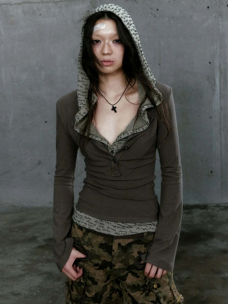 Y2K Grunge Hooded Top: Retro Style for Summer Vibes and 90s Fashion