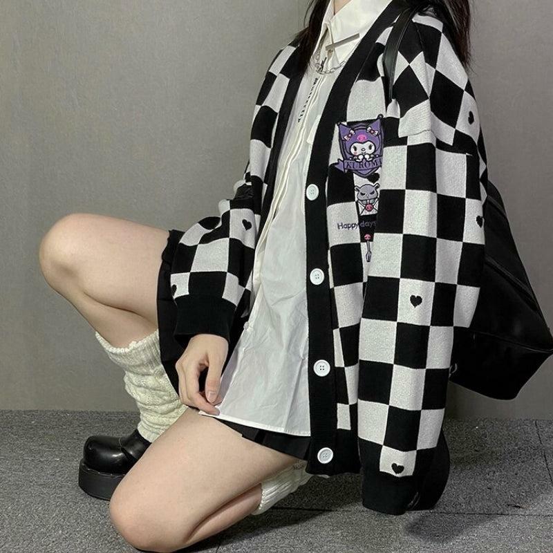 Y2K Grunge Kuromi Buttoned Black Cardigan for Retro Summer Outfits