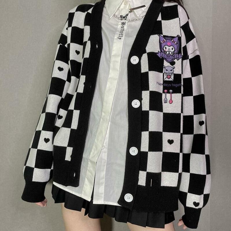 Y2K Grunge Kuromi Buttoned Black Cardigan for Retro Summer Outfits