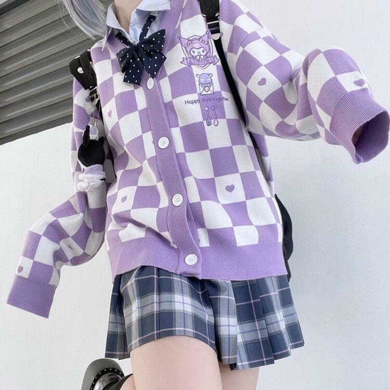 Y2K Grunge Kuromi Buttoned Purple Cardigan for Retro Summer Style