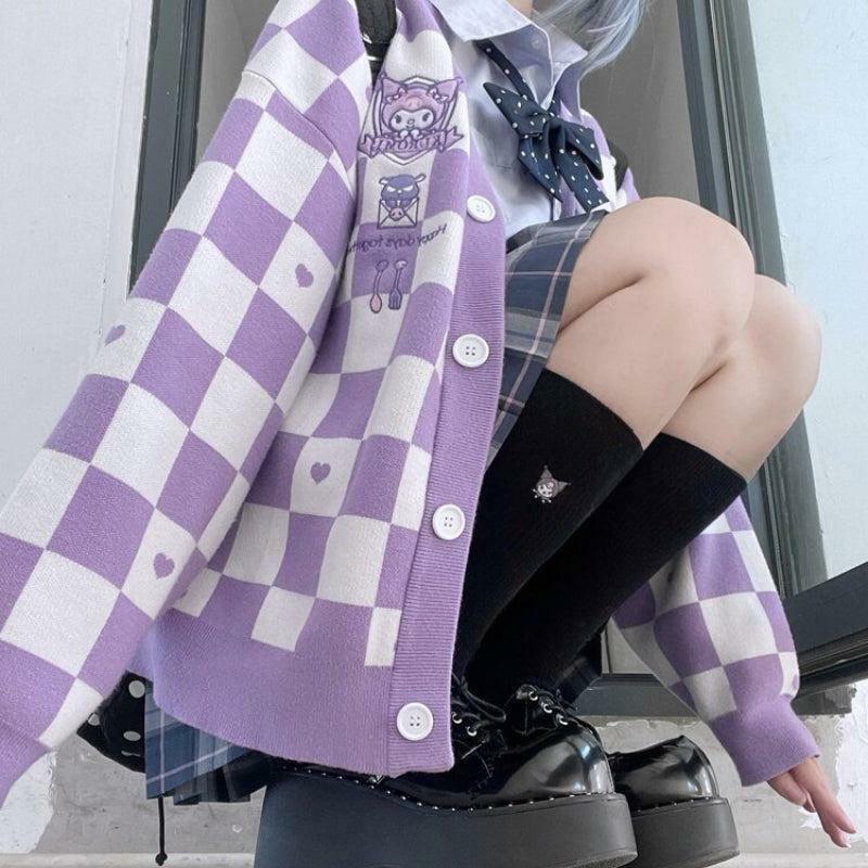 Y2K Grunge Kuromi Buttoned Purple Cardigan for Retro Summer Style