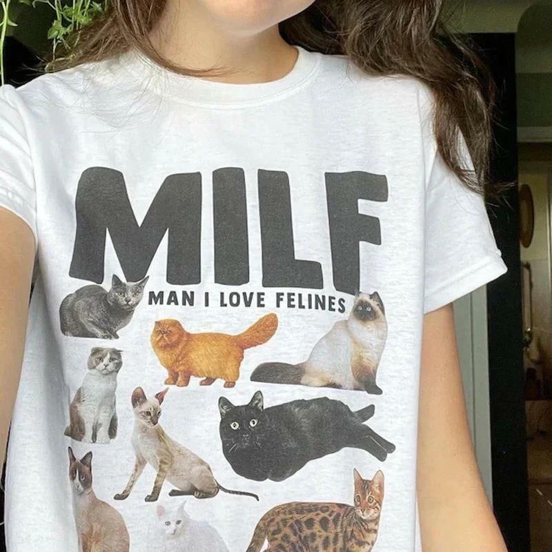 Y2K Grunge 'Man I Love Felines' Baby Tee for Retro Summer Vibes