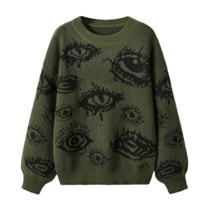 Y2K Grunge Open Eye Sweater - Retro 90s Fashion for Summer Vibes