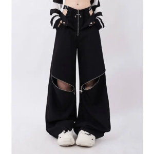 Y2K Grunge Open Zip Pants for Trendy Summer Outfits & Retro Vibes