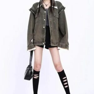 Y2K Grunge Oversized Denim Jacket for Retro Summer Outfits