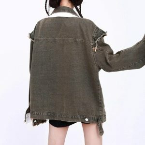 Y2K Grunge Oversized Denim Jacket for Retro Summer Outfits