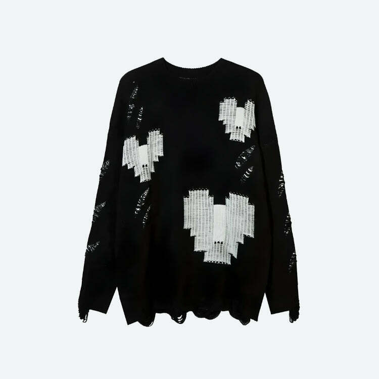 Y2K Grunge Pixel Hearts Knitted Sweater for Retro Summer Vibes