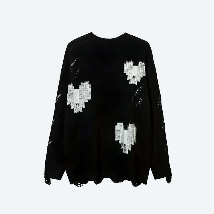 Y2K Grunge Pixel Hearts Knitted Sweater for Retro Summer Vibes