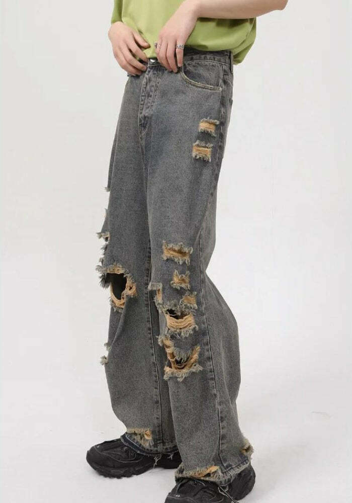 Y2K Grunge Ripped Straight Leg Jeans for Retro Summer Outfits