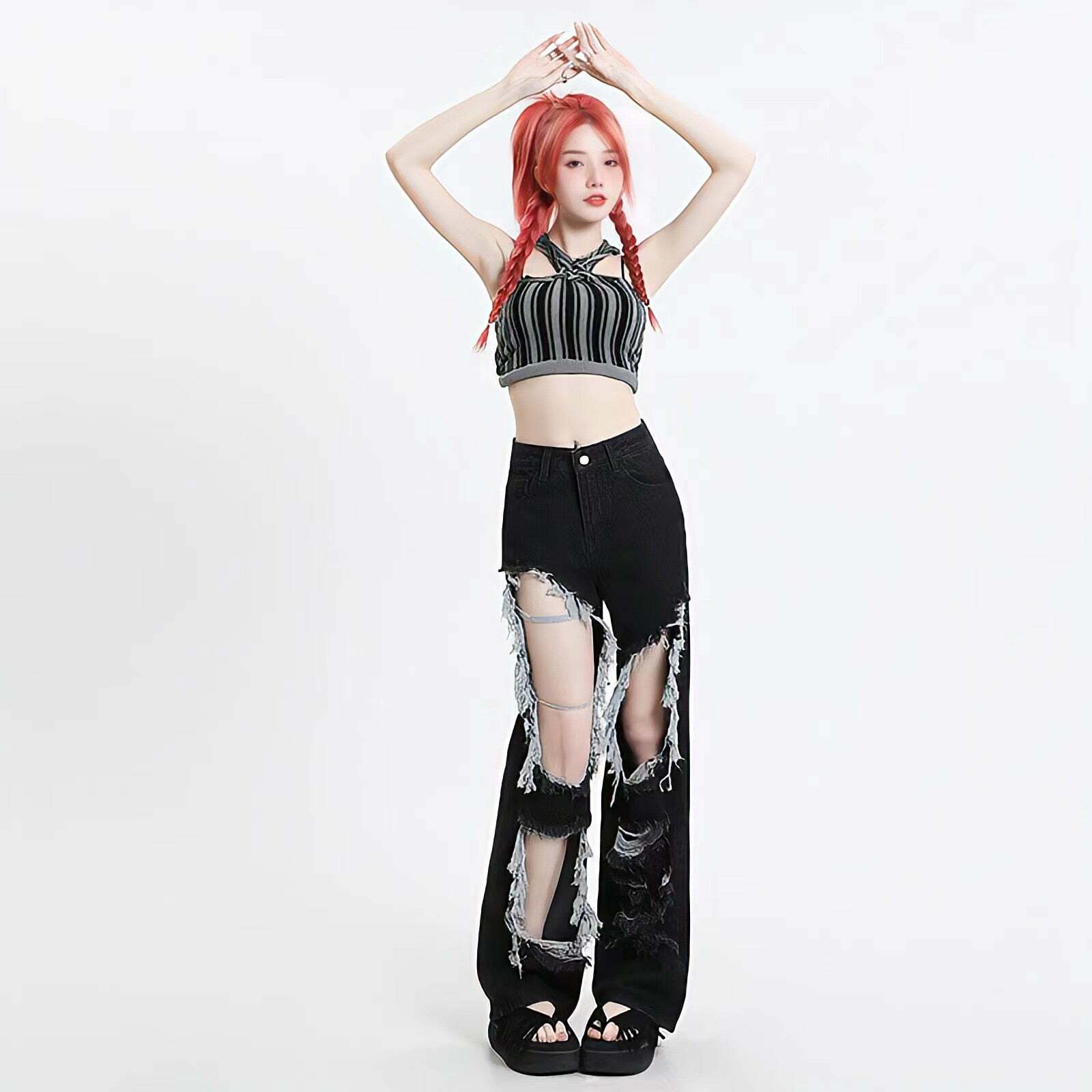 Y2K Grunge Ripped Wide Leg Jeans for Retro Summer Outfits