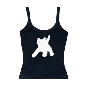 Y2K Grunge Sad Kitty Crop Top for Retro Summer Outfits and Parties