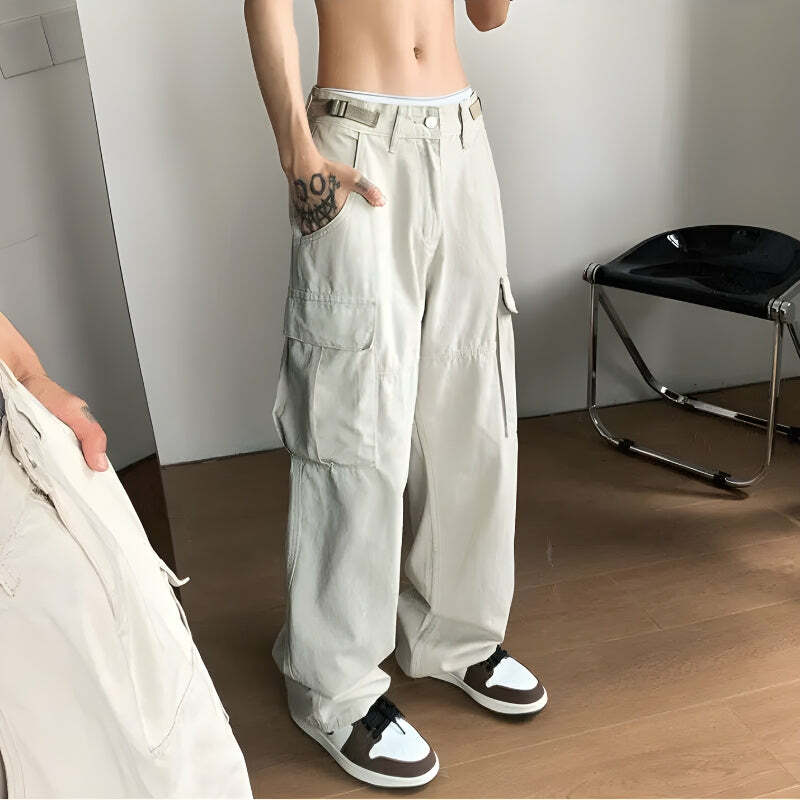 Y2K Grunge Side Belt Baggy Cargo Pants for Retro Summer Outfits