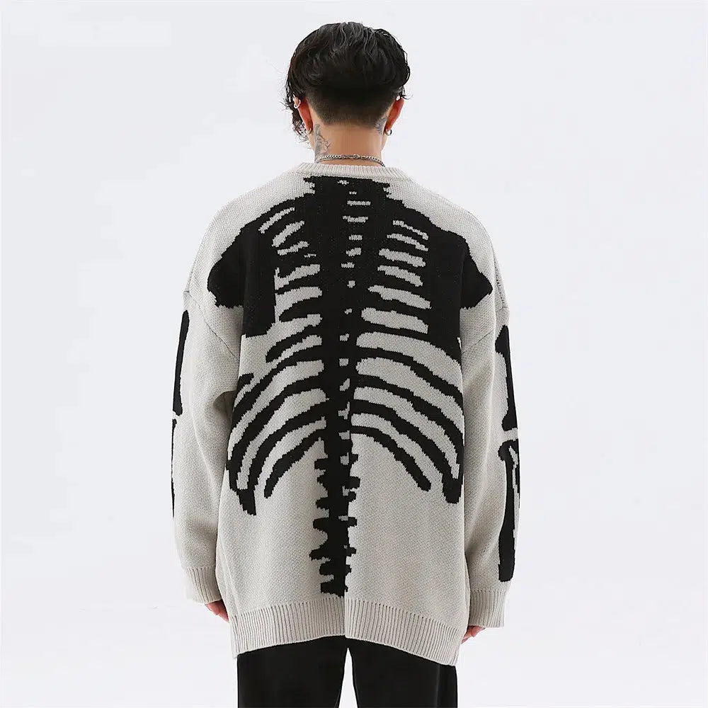 Y2K Grunge Skeleton Knitted Sweater for Retro Summer Vibes