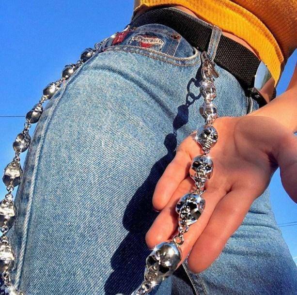 Y2K Grunge Skull Head Belt Chain for Retro Summer Outfits