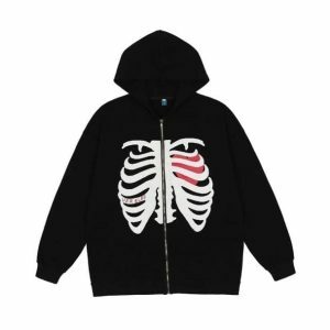 Y2K Grunge Skull Hoodie: Retro 90s Fashion for Edgy Summer Outfits