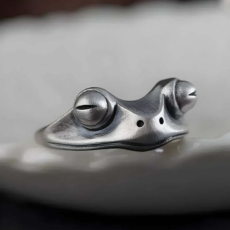 Y2K Grunge Sleeping Frog Ring - Retro 90s Fashion Statement Piece