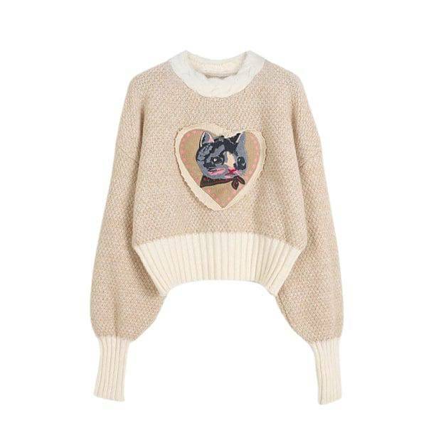 Y2K Grunge Soft Kitty Sweater - Retro 90s Fashion for Cozy Vibes