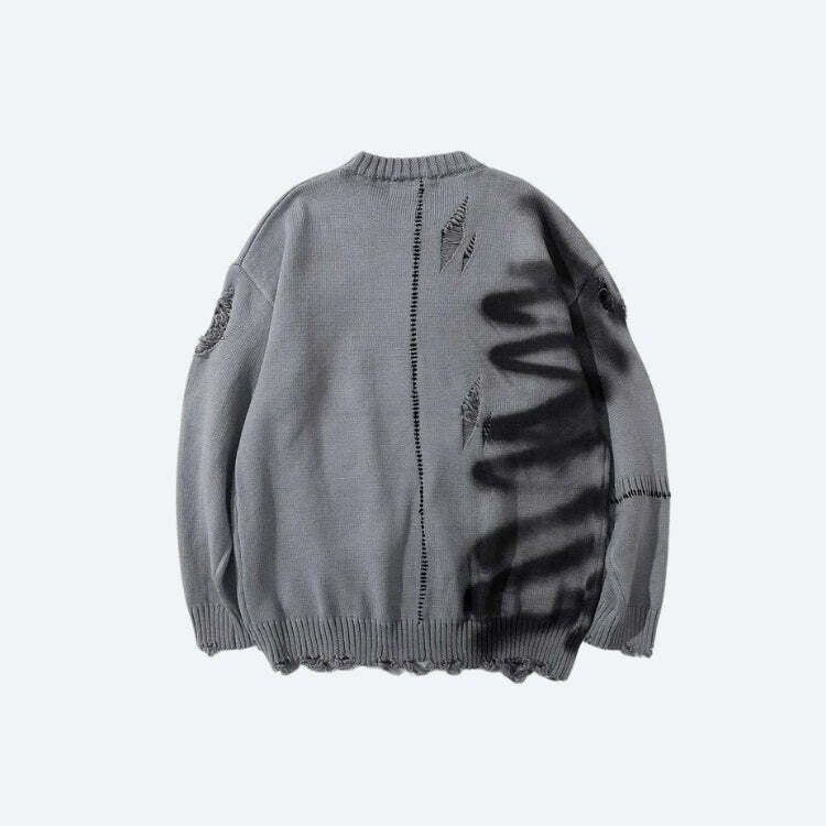 Y2K Grunge Spray Paint Distressed Knitted Sweater for Retro Vibes