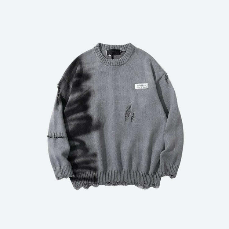 Y2K Grunge Spray Paint Distressed Knitted Sweater for Retro Vibes