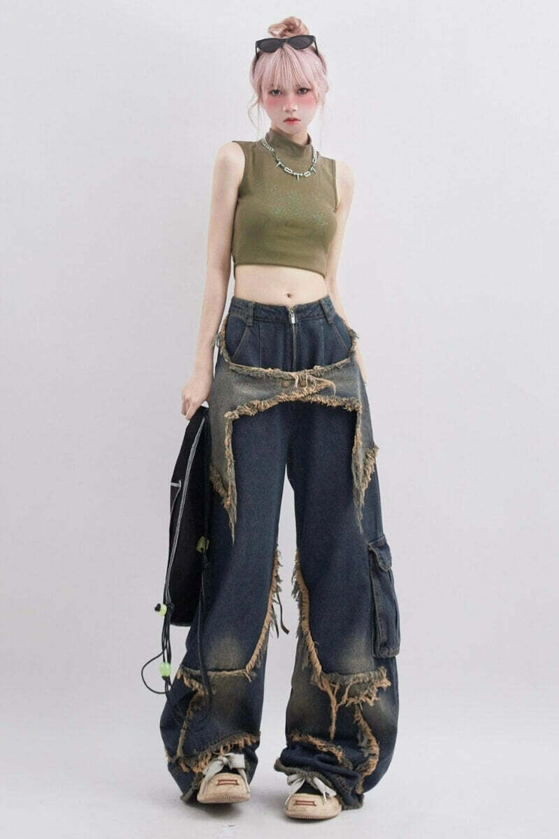 Y2K Grunge Star Jeans: Retro 90s Fashion for Effortless Summer Style