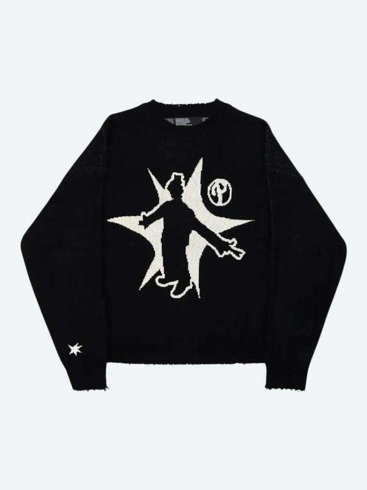 Y2K Grunge Starboy Distressed Knit Sweater for Retro Summer Vibes