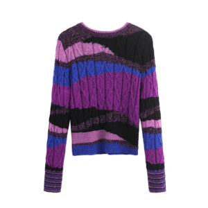 Y2K Grunge Style Round Neck Purple Sweater for Retro Summer Vibes