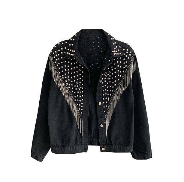 Y2K Grunge Tassel Black Jacket for Retro Summer Outfits and Parties