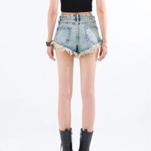 Y2K Grunge Tasseled Denim Shorts for Trendy Summer Outfits