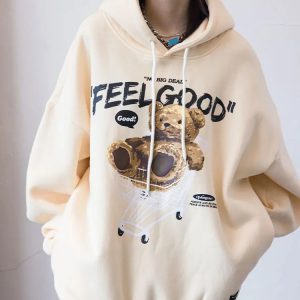 Y2K Grunge Teddy Bear Hoodie - Retro 90s Fashion for Cozy Summer Vibes