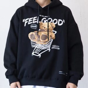 Y2K Grunge Teddy Bear Hoodie - Retro 90s Fashion for Cozy Summer Vibes