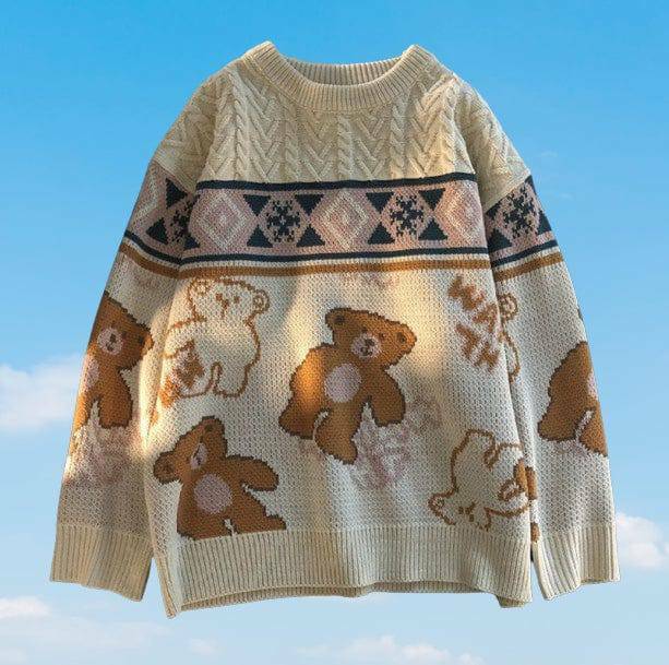 Y2K Grunge Teddy Bear Sweater - Retro 90s Fashion for Cozy Vibes