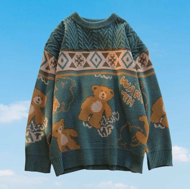 Y2K Grunge Teddy Bear Sweater - Retro 90s Fashion for Cozy Vibes