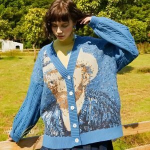 Y2K Grunge Van Gogh Self Portrait Cardigan for Retro Summer Style